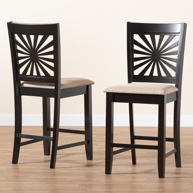 Olympia Modern Beige Fabric And Espresso Brown Finished Wood Counter Stool, , alternate image number null
