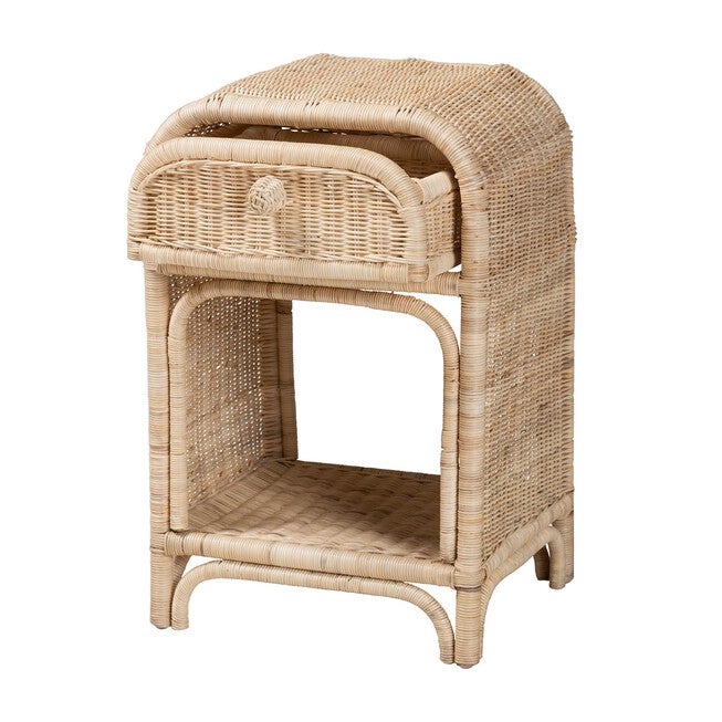 Magni Modern Bohemian Natural Brown Rattan 1-Drawer Nightstand, , on-hover image number null