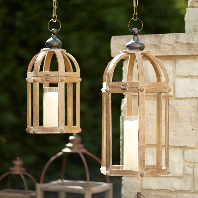 Lanterns (Set of 2) 21 inchesH, 28 inchesH Wood/Metal/Glass, BROWN/CLEAR, alternate image number null