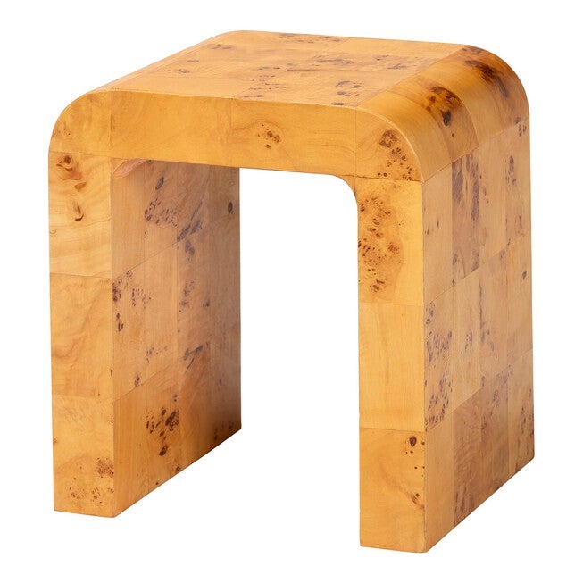 Revelle Modern and Contemporary Natural Light Mappa Real Burl Wood End Table, LIGHT MAPPA BURL, alternate image number 1