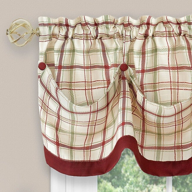 Tattersall Window Curtain Tier Pair and Valance Set - 58x24, , alternate image number null