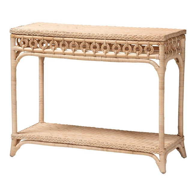 Oxford Braided Natural Rattan Console Table, BROWN, alternate image number null