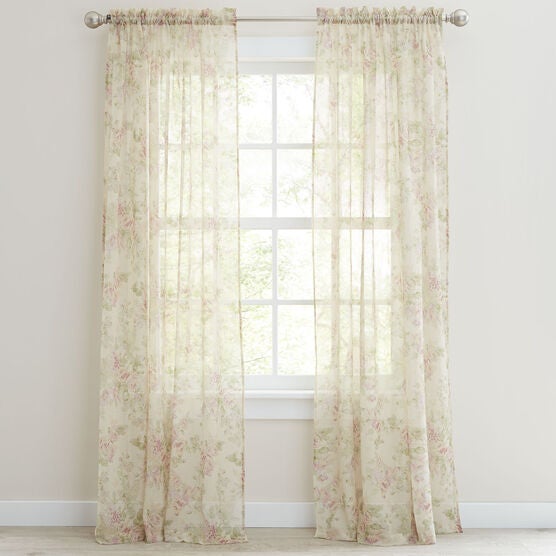 Stowe Printed Crushed Voile Rod-Pocket Panel, Stowe Printed Crushed Voile Rod-Pocket Panel,