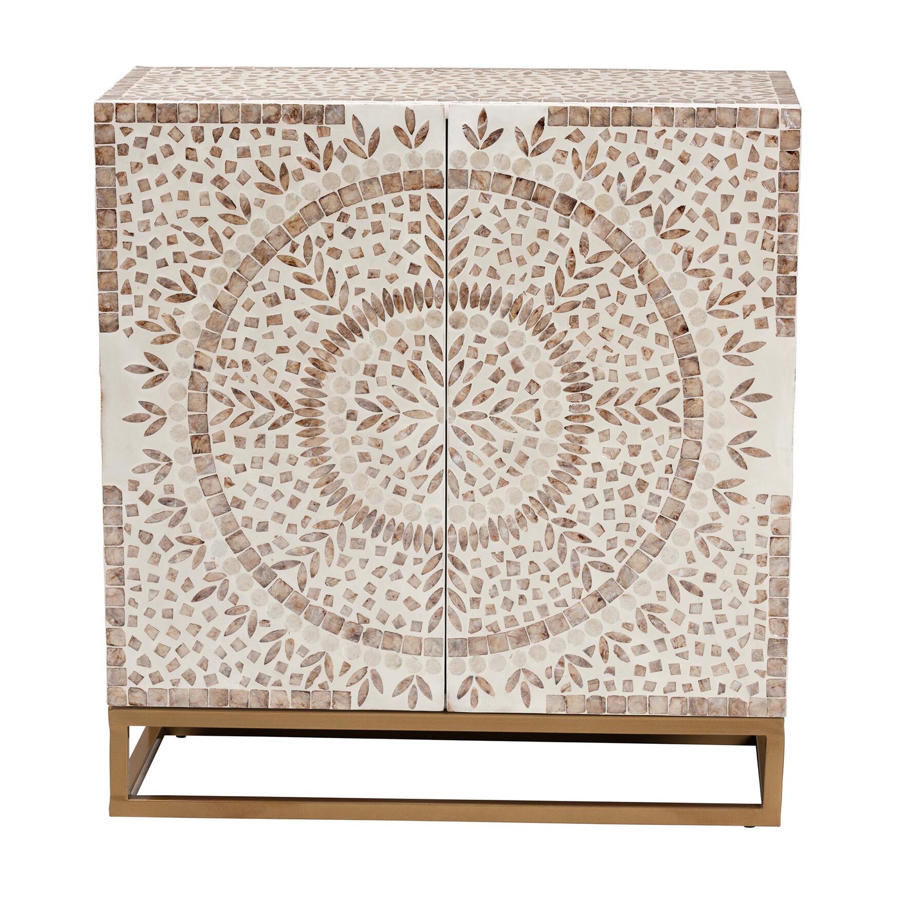 Ercilia Modern Bohemian White and Rustic Brown Mother of Pearl Storage Cabinet, , alternate image number 8