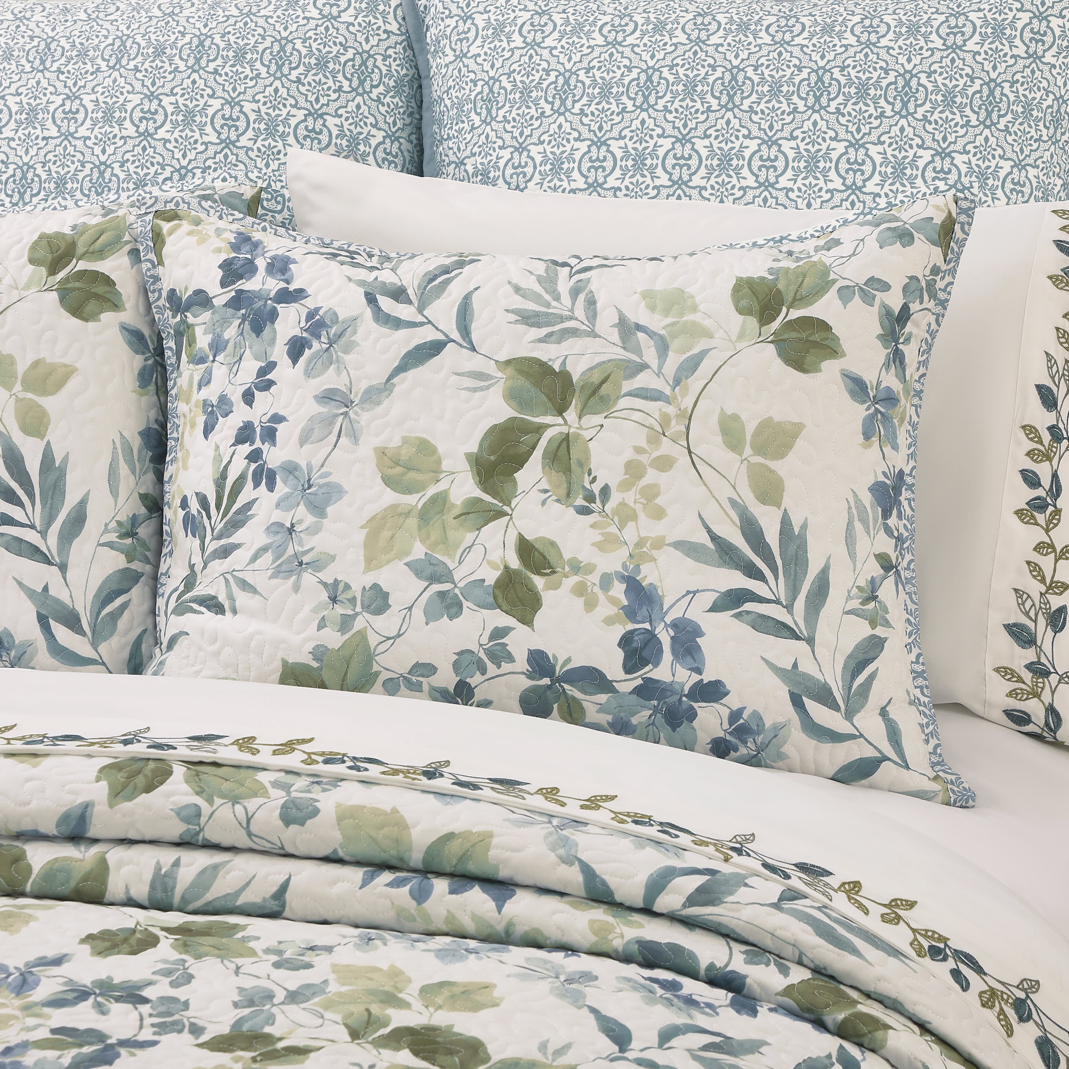 Evergreen Blue 3 Piece Quilt Set, BLUE, alternate image number 2