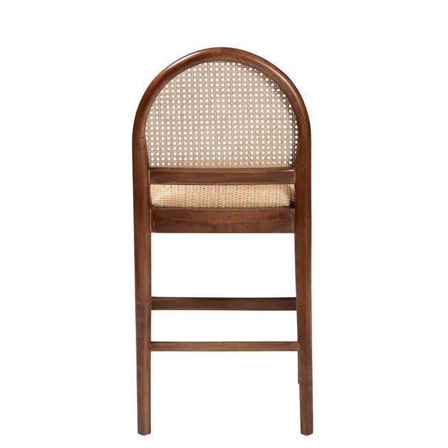 Maryland Modern Bohemian Natural Rattan and Acacia Wood Counter Stool, BROWN, alternate image number 5