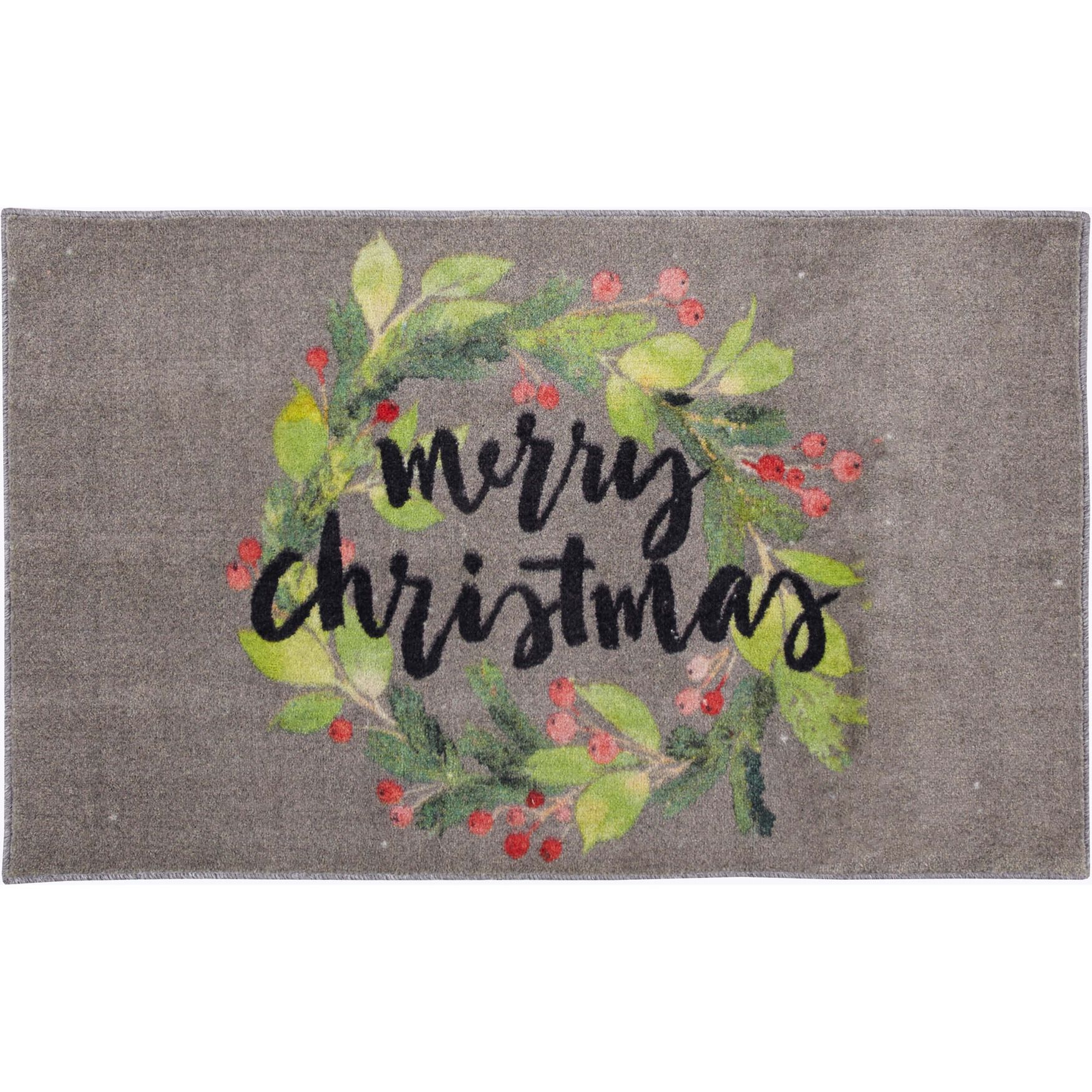 Christmas Wreath Grey Kitchen Rug, GREY, hi-res image number 0