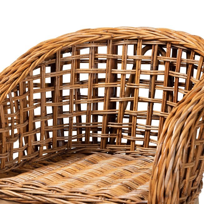 Mario Modern Bohemian Natural Brown Finished Teak Wood And Rattan 2-Piece Counter Stool Set, , alternate image number 3