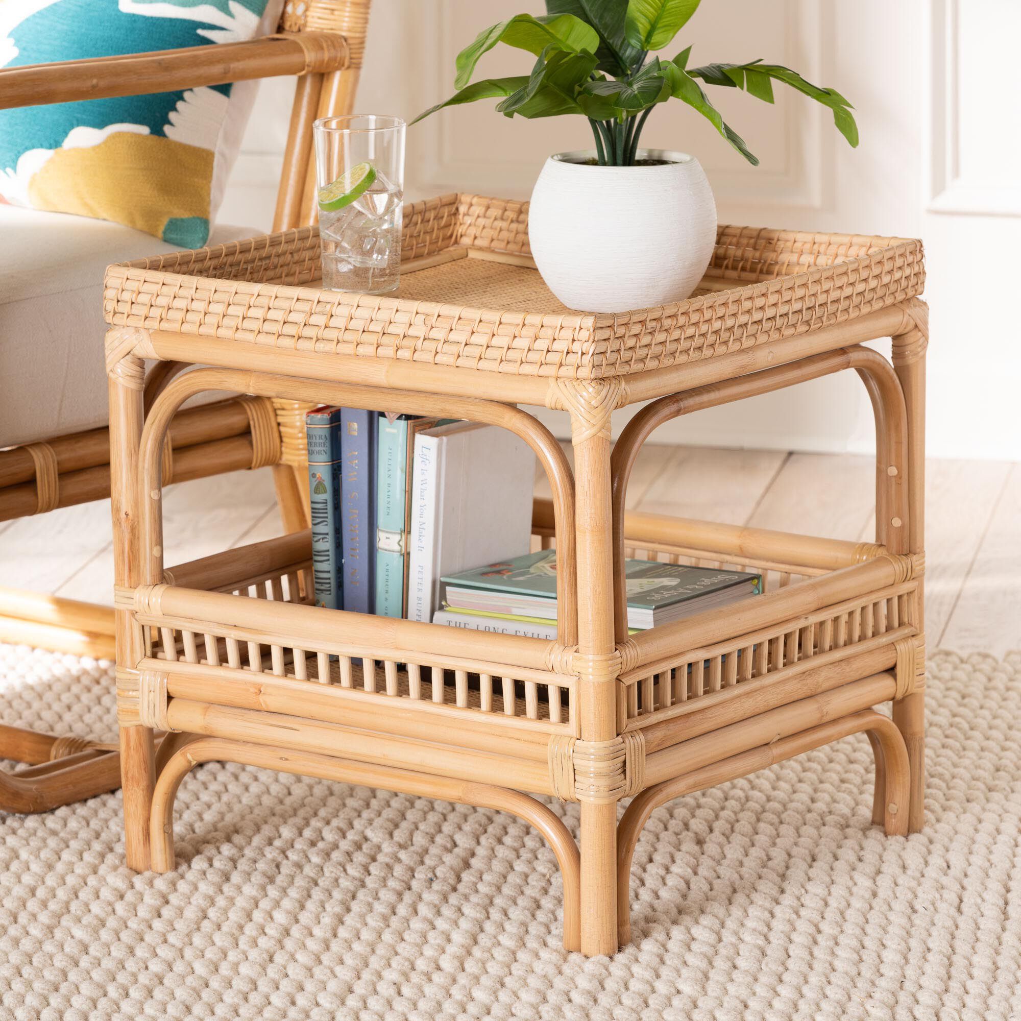 Lombok Modern Bohemian Natural Rattan End Table, NATURAL, alternate image number 7