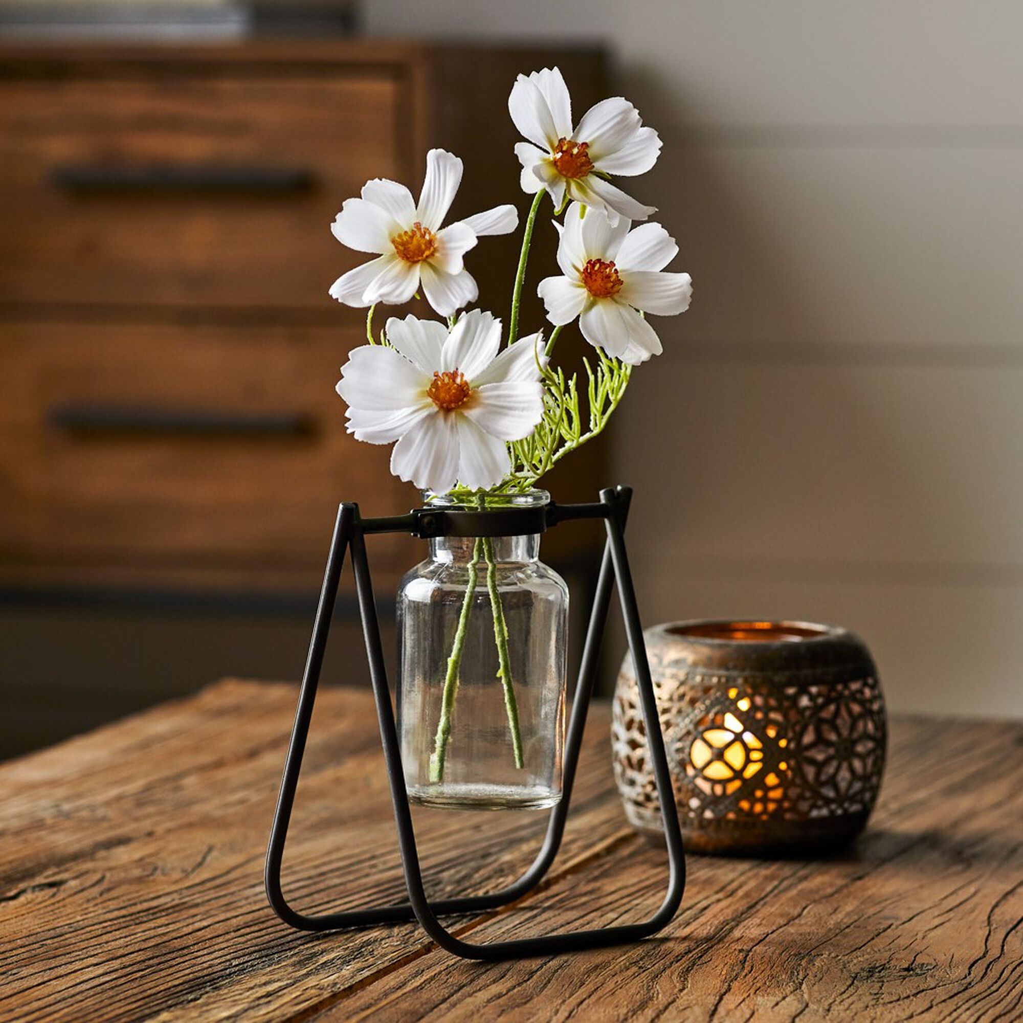 Hanging Glass Jar Vase with Metal Stand Set of 2, BROWN CLEAR, alternate image number 1