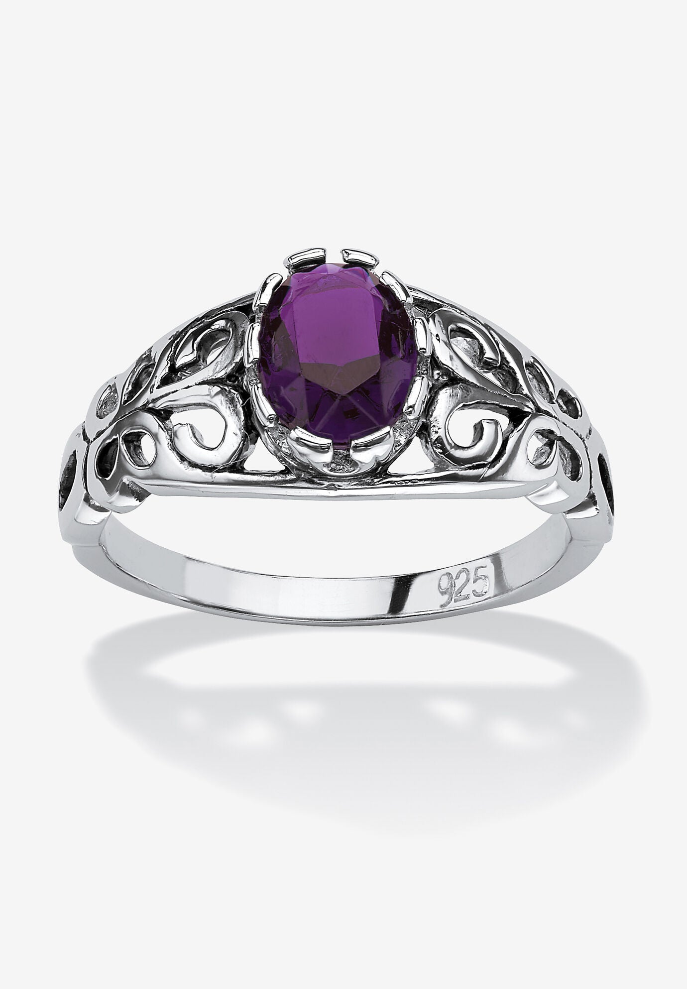 Sterling Silver Swirl Simulated Birthstone Ring, FEBRUARY, hi-res image number 0