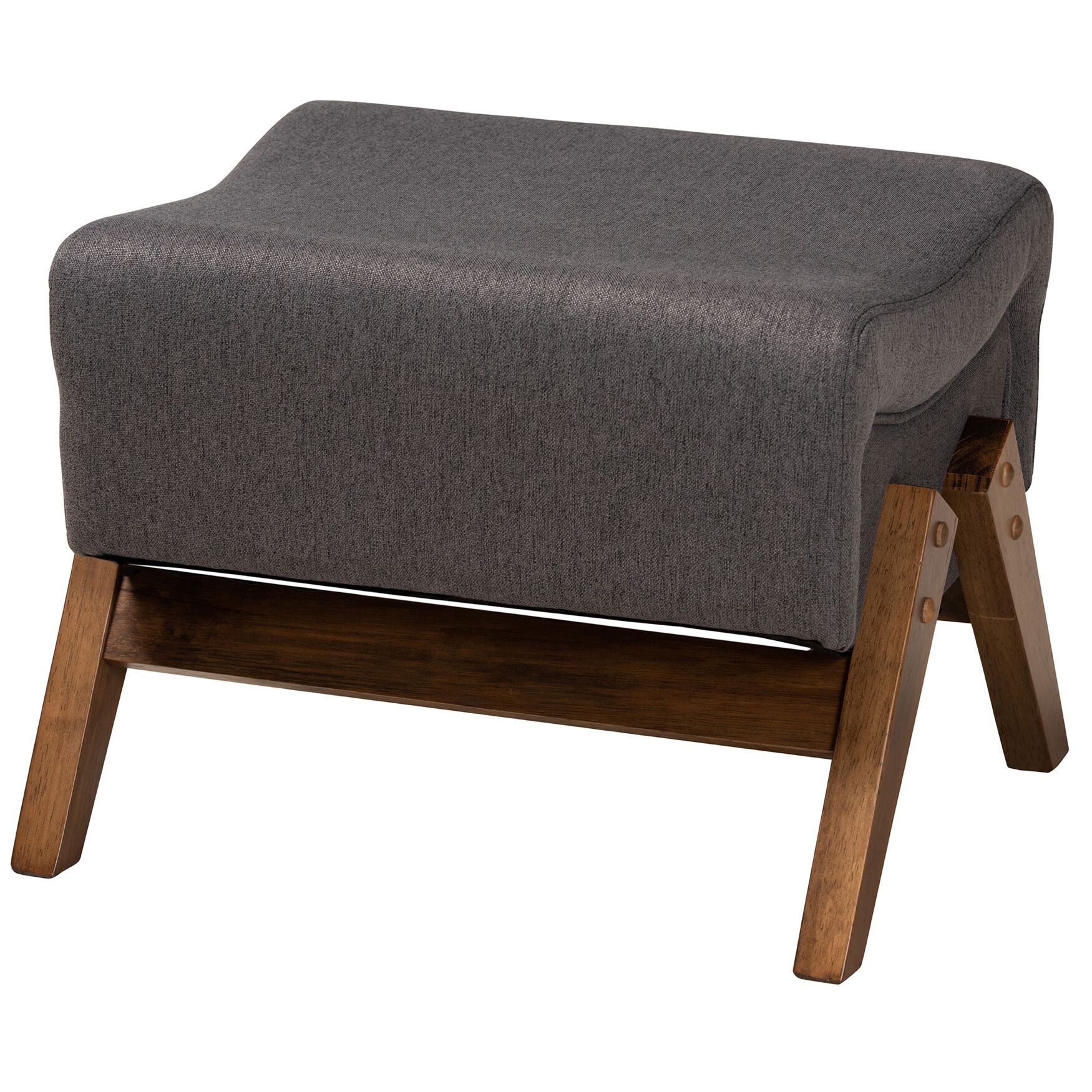 Hanson Mid-Century Modern Dark Grey Fabric And Walnut Brown Finished Wood Ottoman, DARK GREY, hi-res image number 0