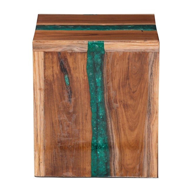 Anan Teak Wood Epoxy Resin End Table, Cube, BROWN, alternate image number 3