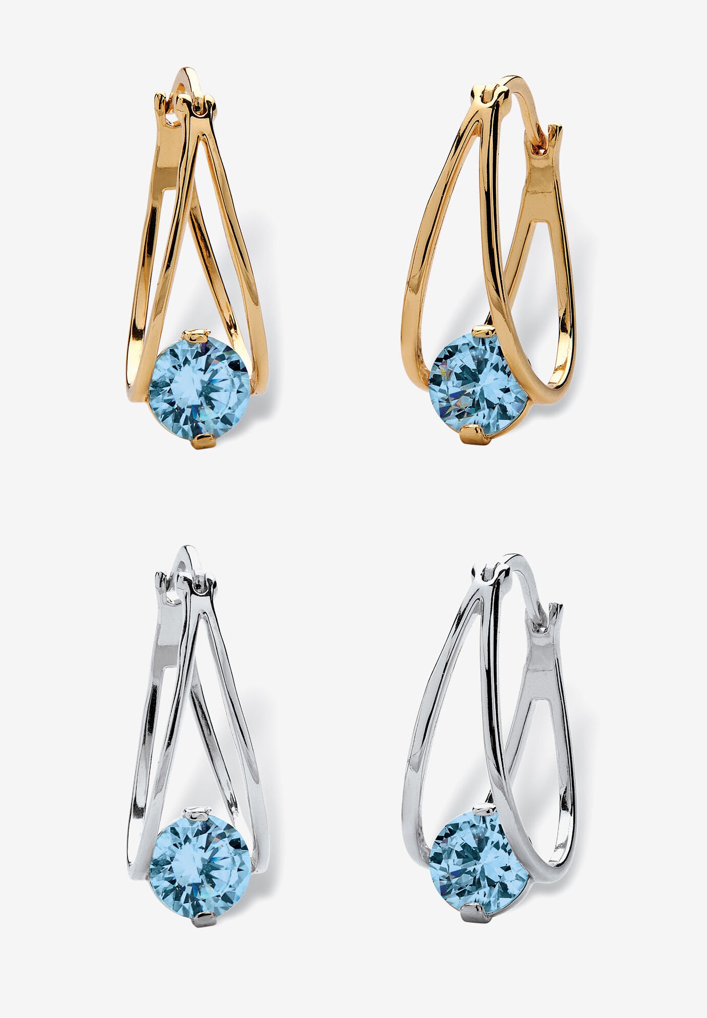 Silvertone 2 Pair Set Hoop Earrings (24x9mm) Round Simulated Blue