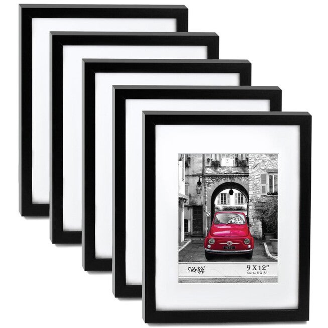 Black Pixel Glass Picture Frames Mat To 6X8 - Set Of 5, BLACK, hi-res image number null