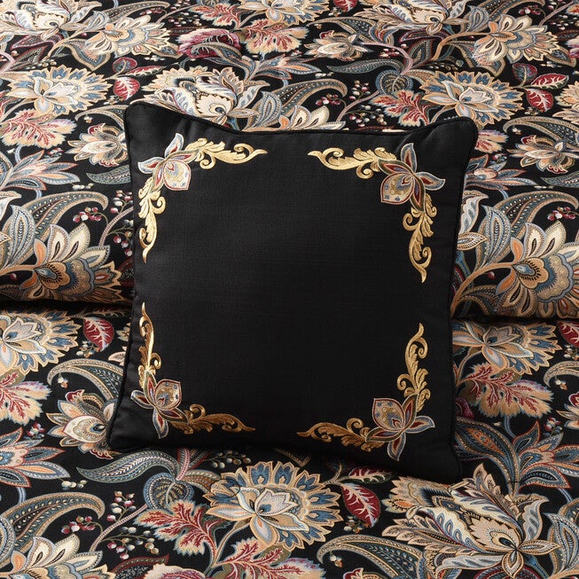 Calabria 18 Inch Square Decorative Throw Pillow, BLACK, alternate image number null