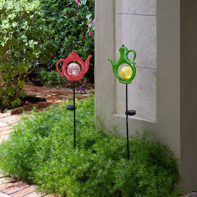Teapot Garden Stake , GREEN, hi-res image number null