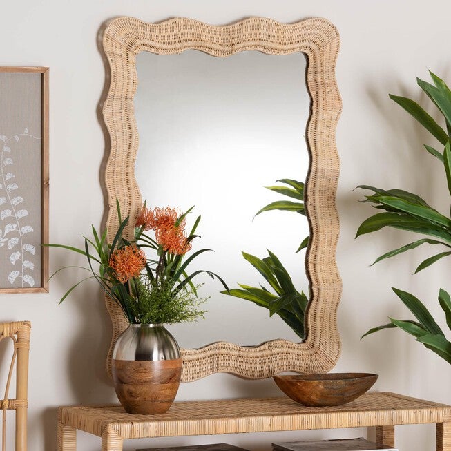 Hasana Bohemian Natural Scallop Rattan Accent Wall Mirror, , alternate image number 6