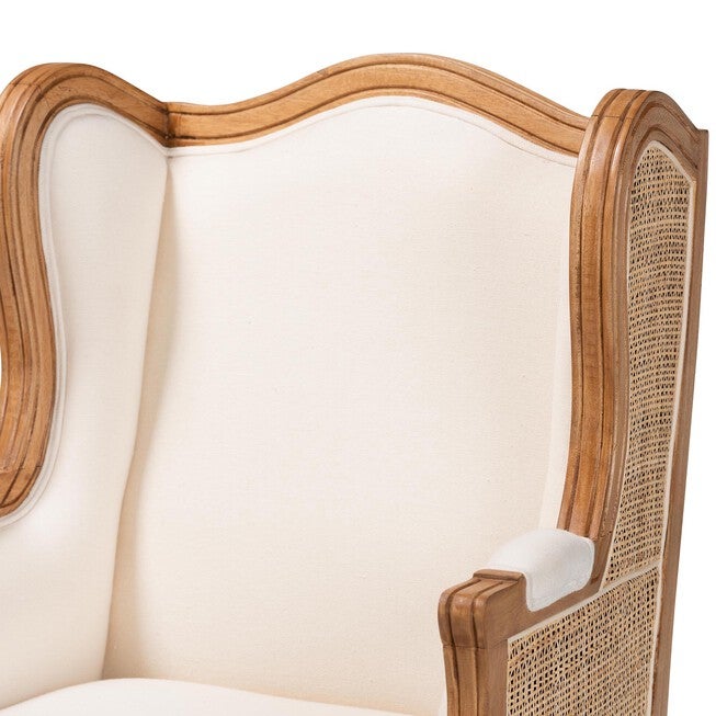 Rachana Traditional French Beige Fabric And Honey Oak Finished Wood Accent Chair, , alternate image number null