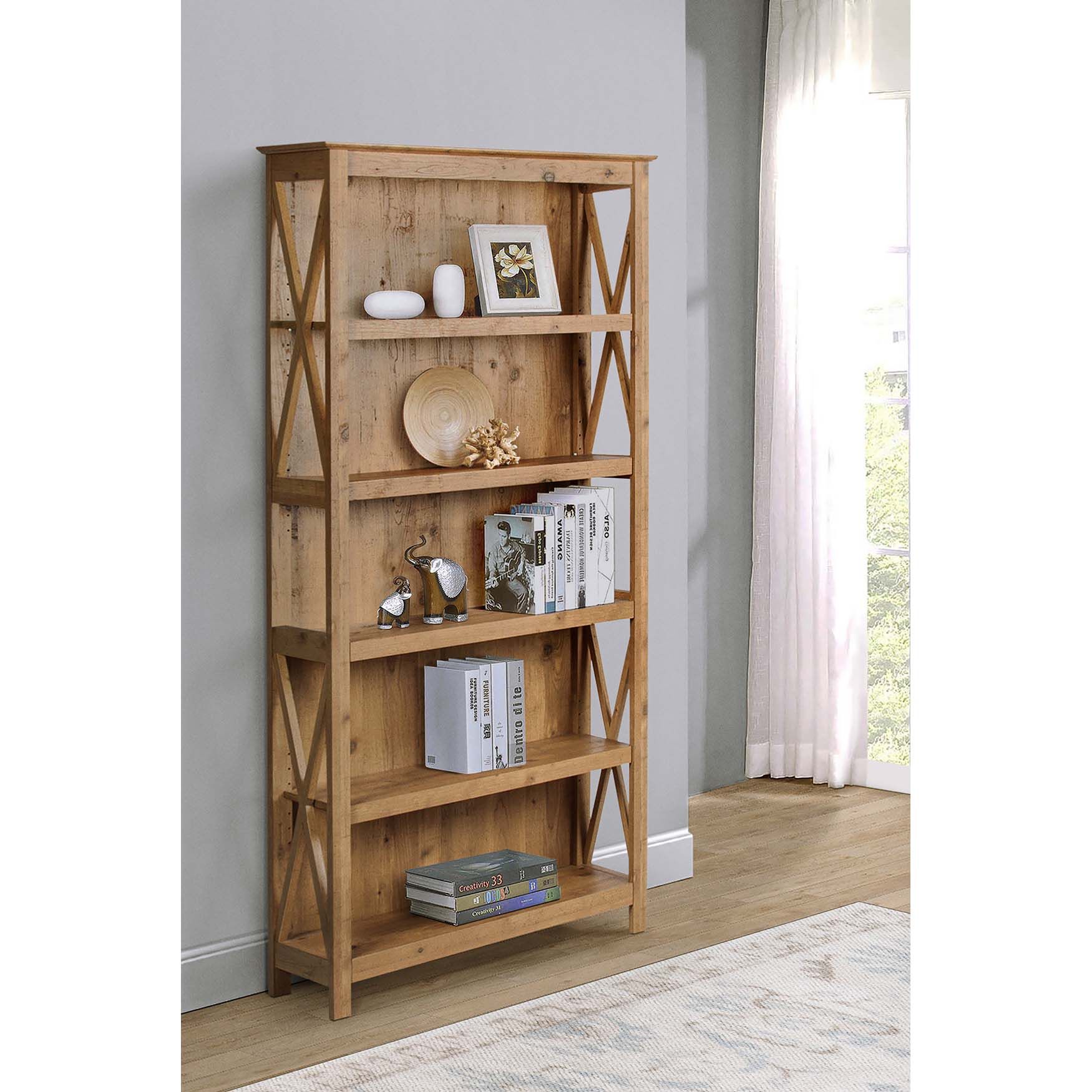 Houston 5-Shelf Bookcase, RUSTIC BROWN, hi-res image number 0