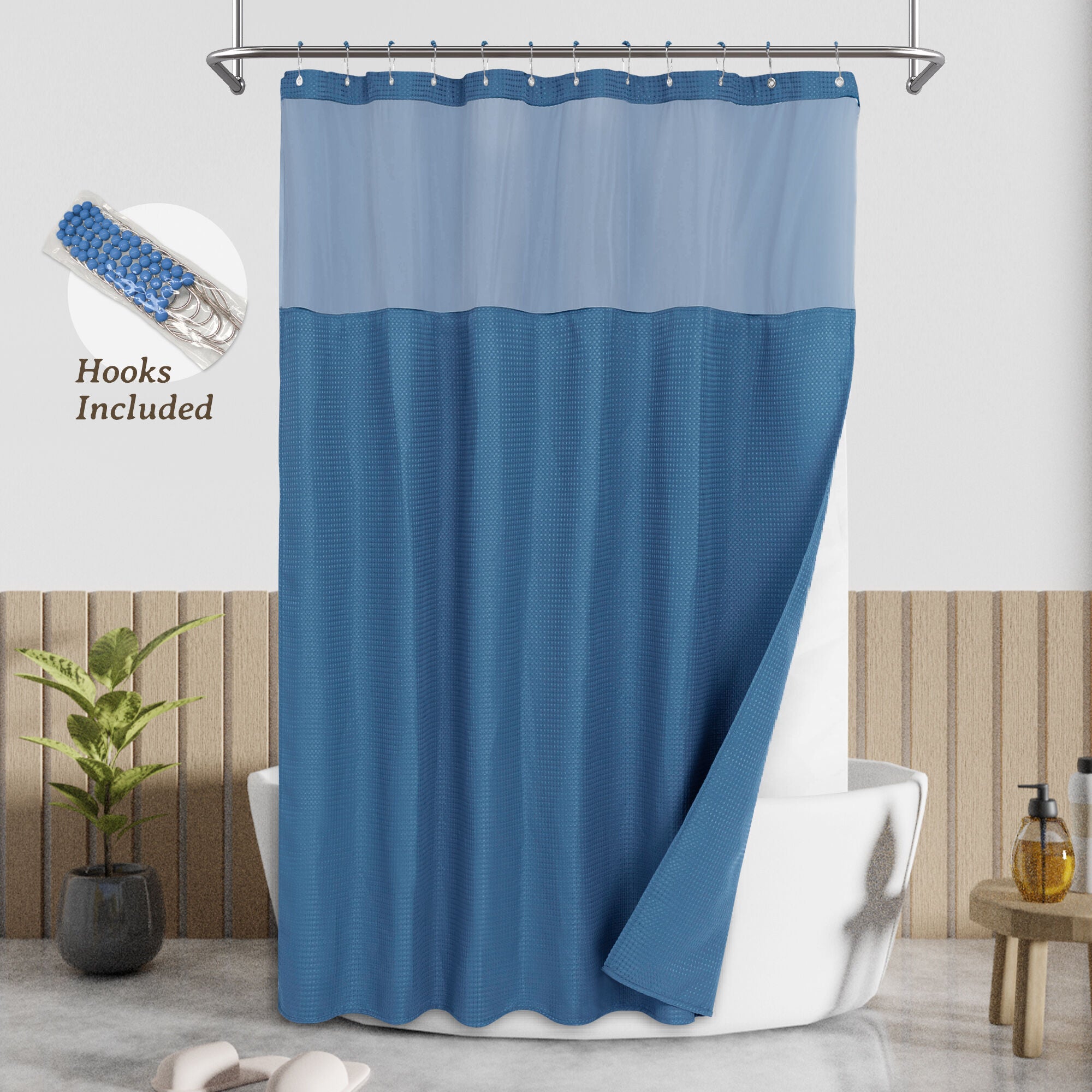 Dobby Waffle Shower Curtain with Snap-in Liner, Hooks included
