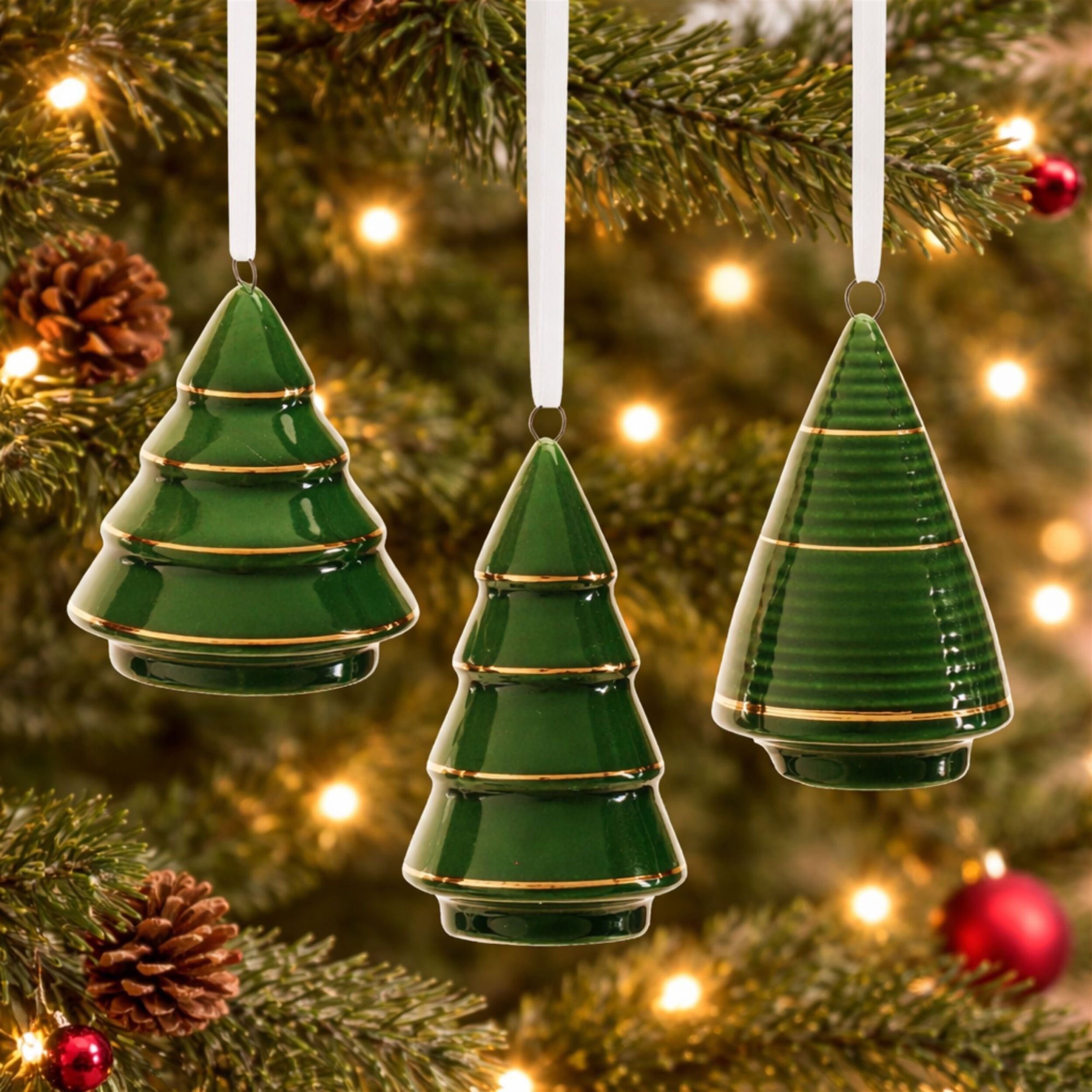 Ceramic Tree Ornament  (Set of 6), GREEN, alternate image number 1