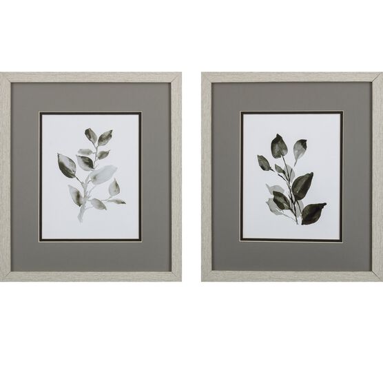Gray Black Leaves Framed Wall Décor, Set Of 2, BLACK WHITE, hi-res image number null
