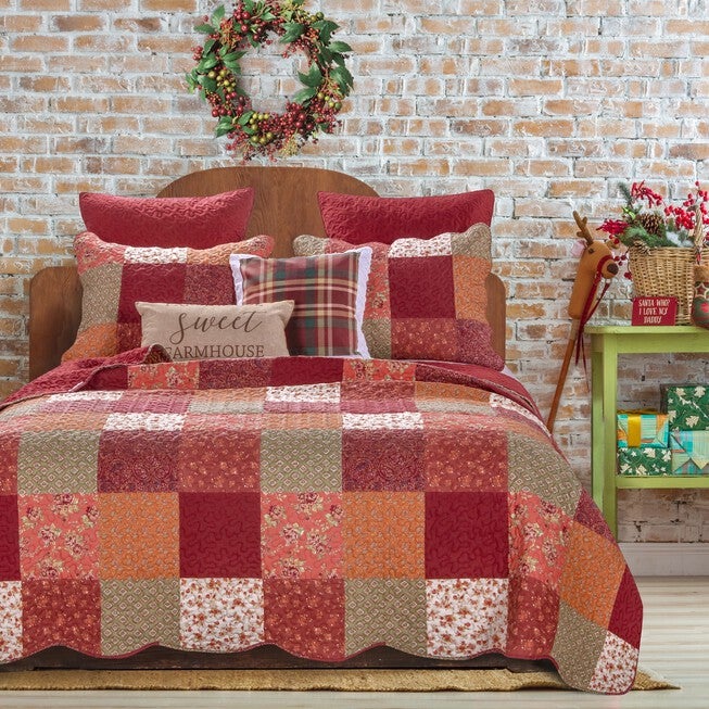 Country Fair Red Quilt Set , RED, hi-res image number null