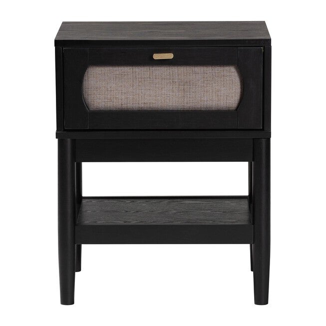 Shirin Mid-Century Beige Fabric and Black Wood 1-Drawer Nightstand, BEIGE/BLACK, alternate image number 3