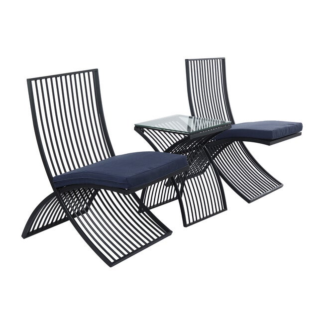 Set Of 3 Black Metal Eclectic Outdoor Seating Set, , on-hover image number null