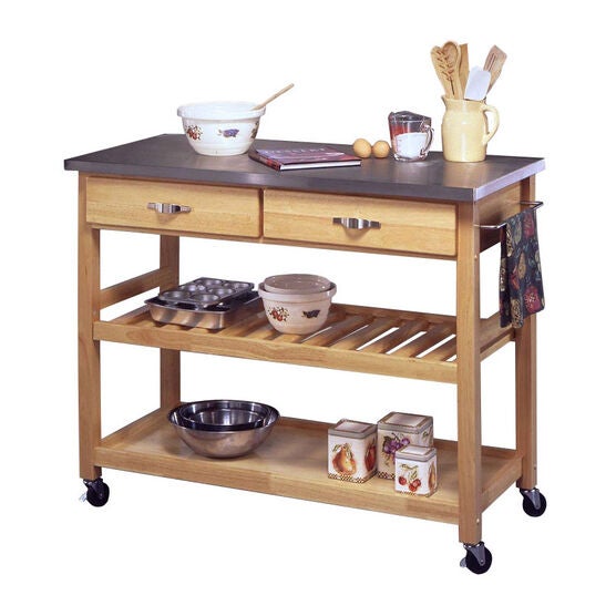 Kitchen Cart with Stainless Steel Top, STAINLESS STEEL WOOD, hi-res image number null