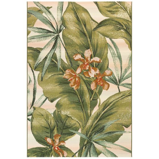 Liora Manne Marina Tropical Leaf Indoor/Outdoor Rug 23"X7'6", CREAM, hi-res image number null