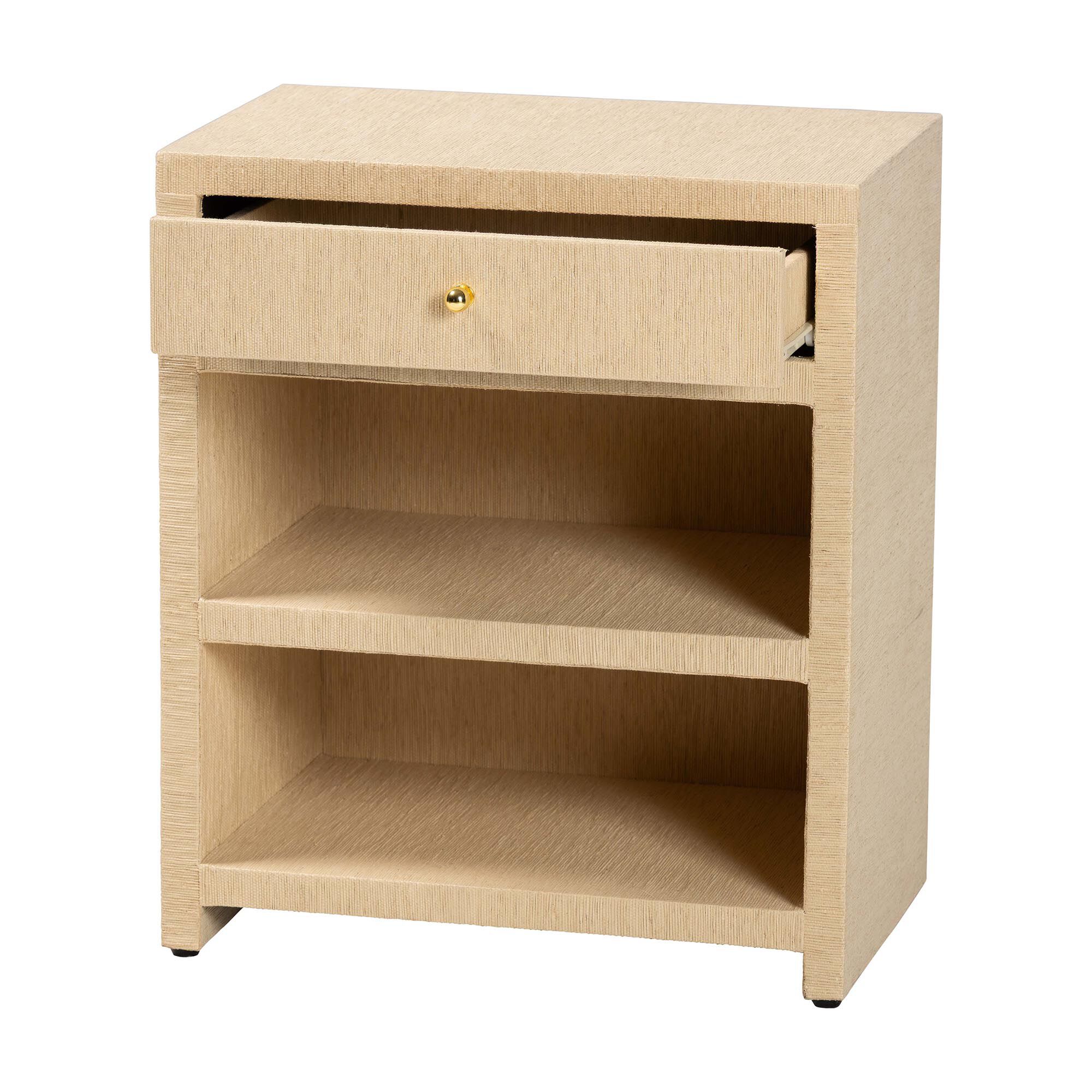 William Grasscloth 1-Drawer Nightstand with Open Shelves, BROWN, alternate image number 2