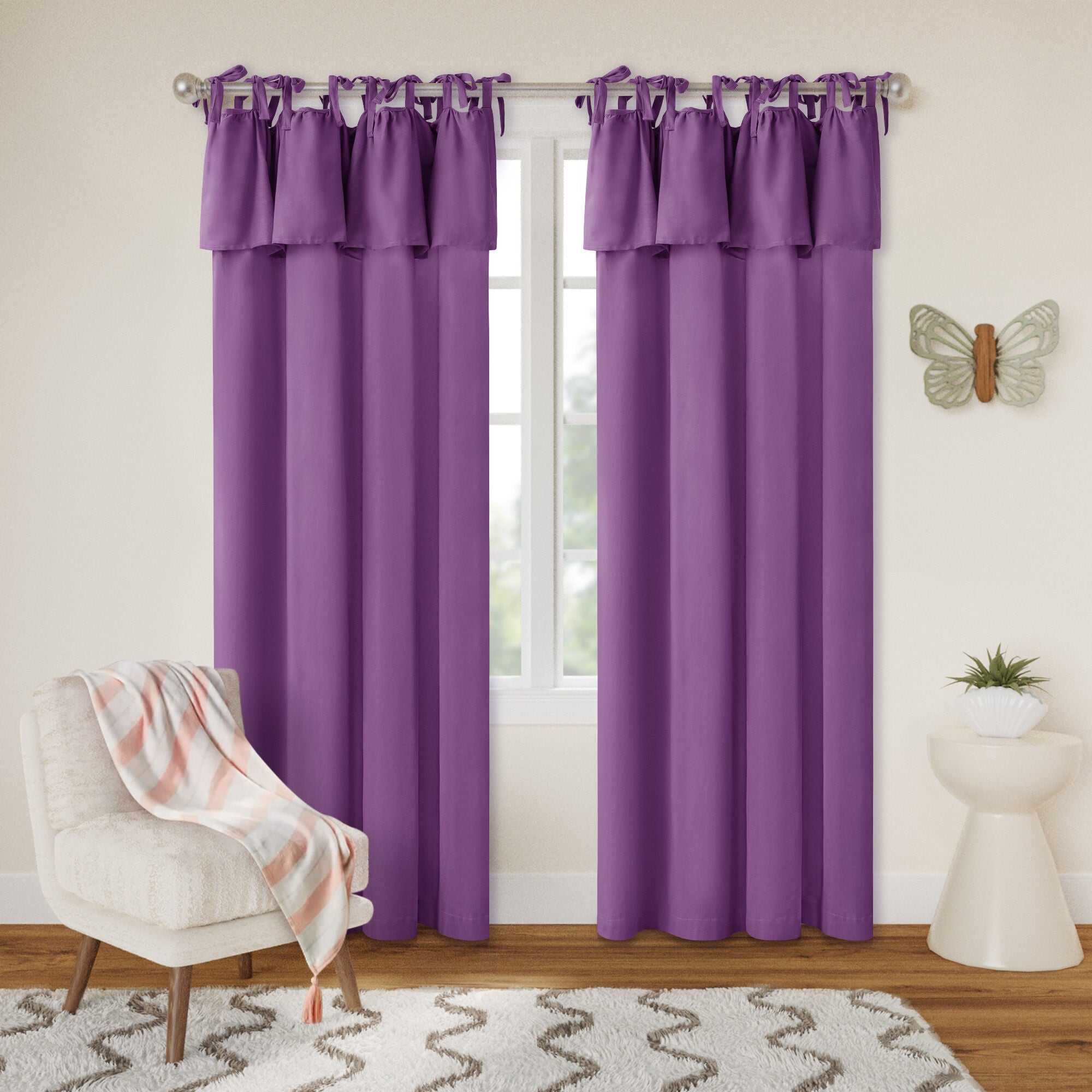 Recycled Cotton Blend Ruffle Tie Top Curtain Pair