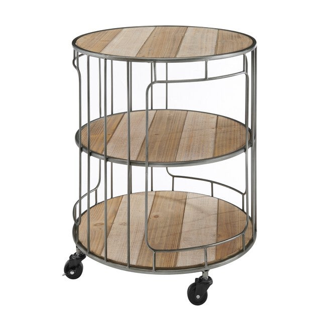 Alessio Three tiered Metal and Wood Rolling Cart, , alternate image number null
