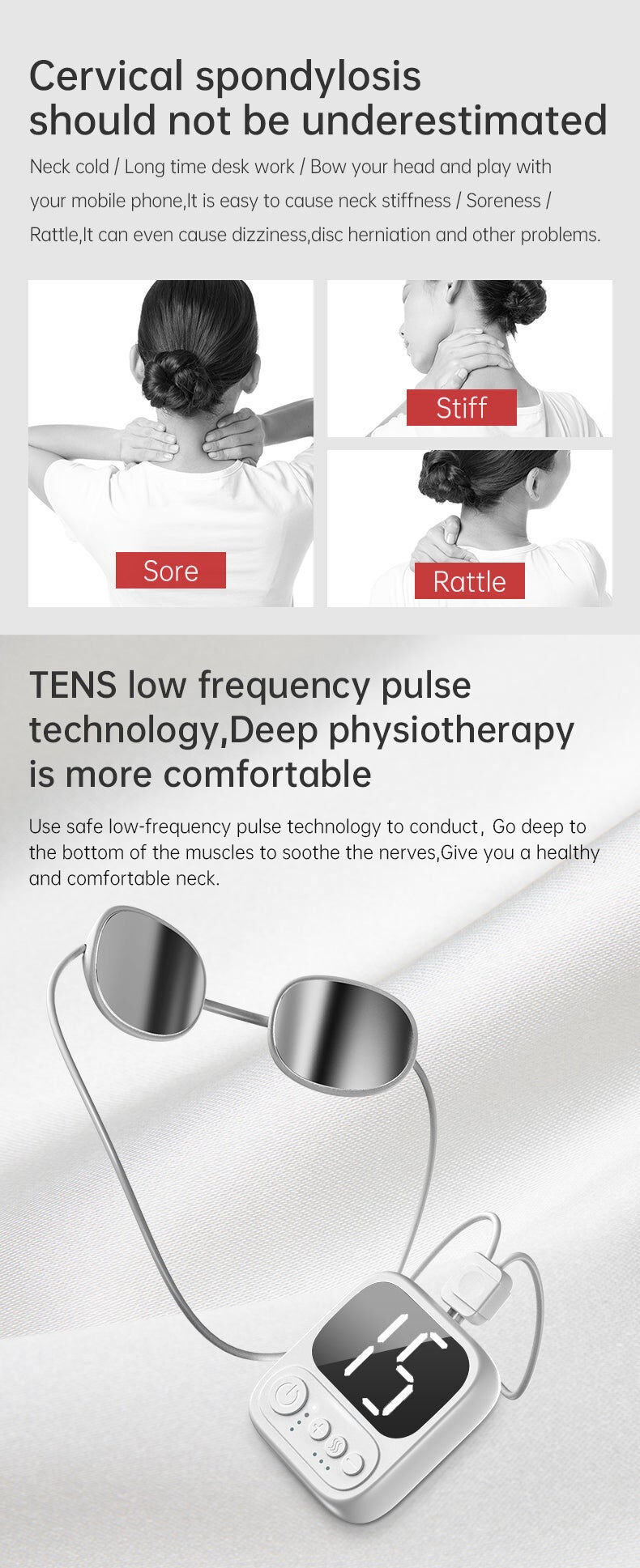 Hands Free EMS Neck Massager Heated 4 modes 15 levels, WHITE, alternate image number 5