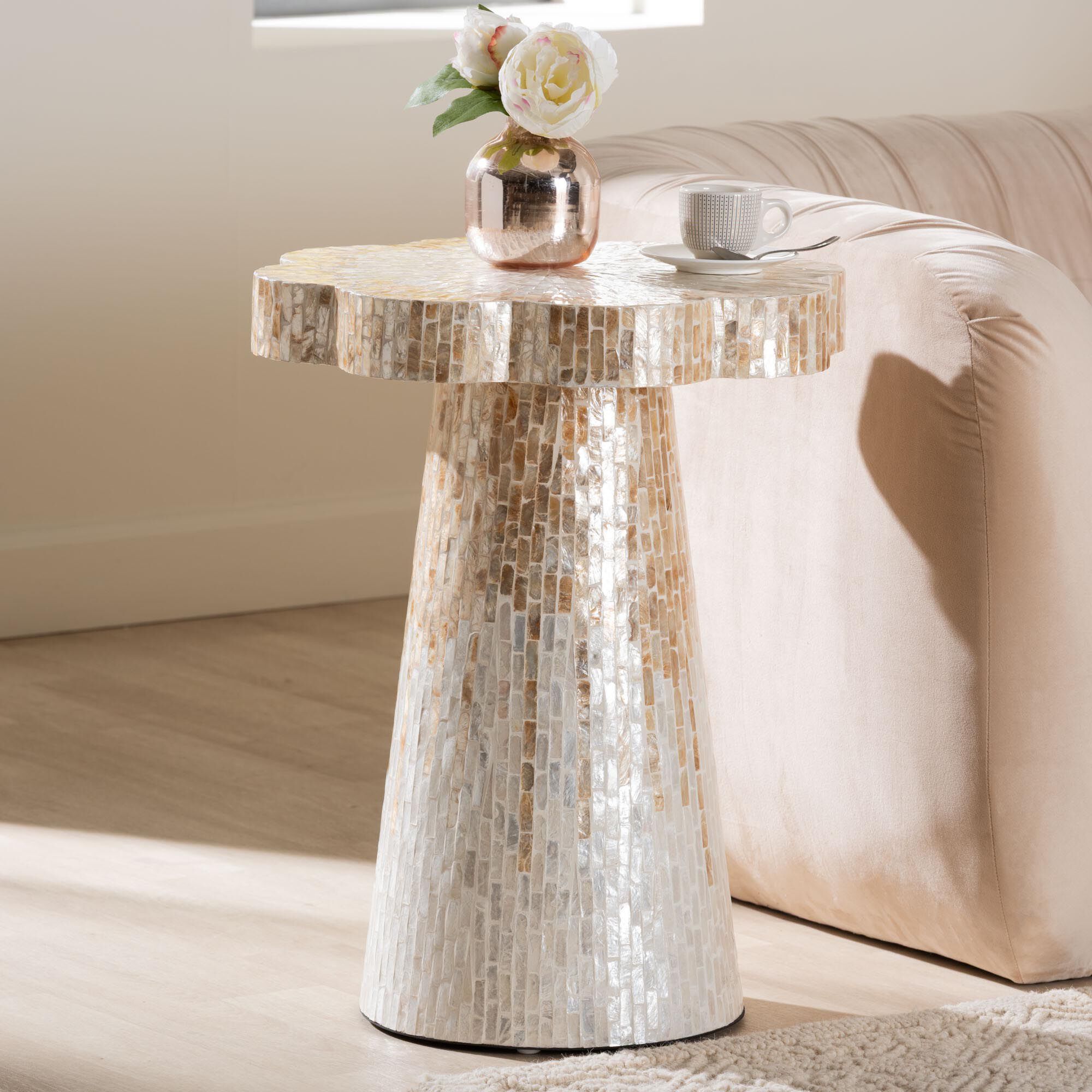 Beile Capiz Shell Pedestal End Table, WHITE, alternate image number 6