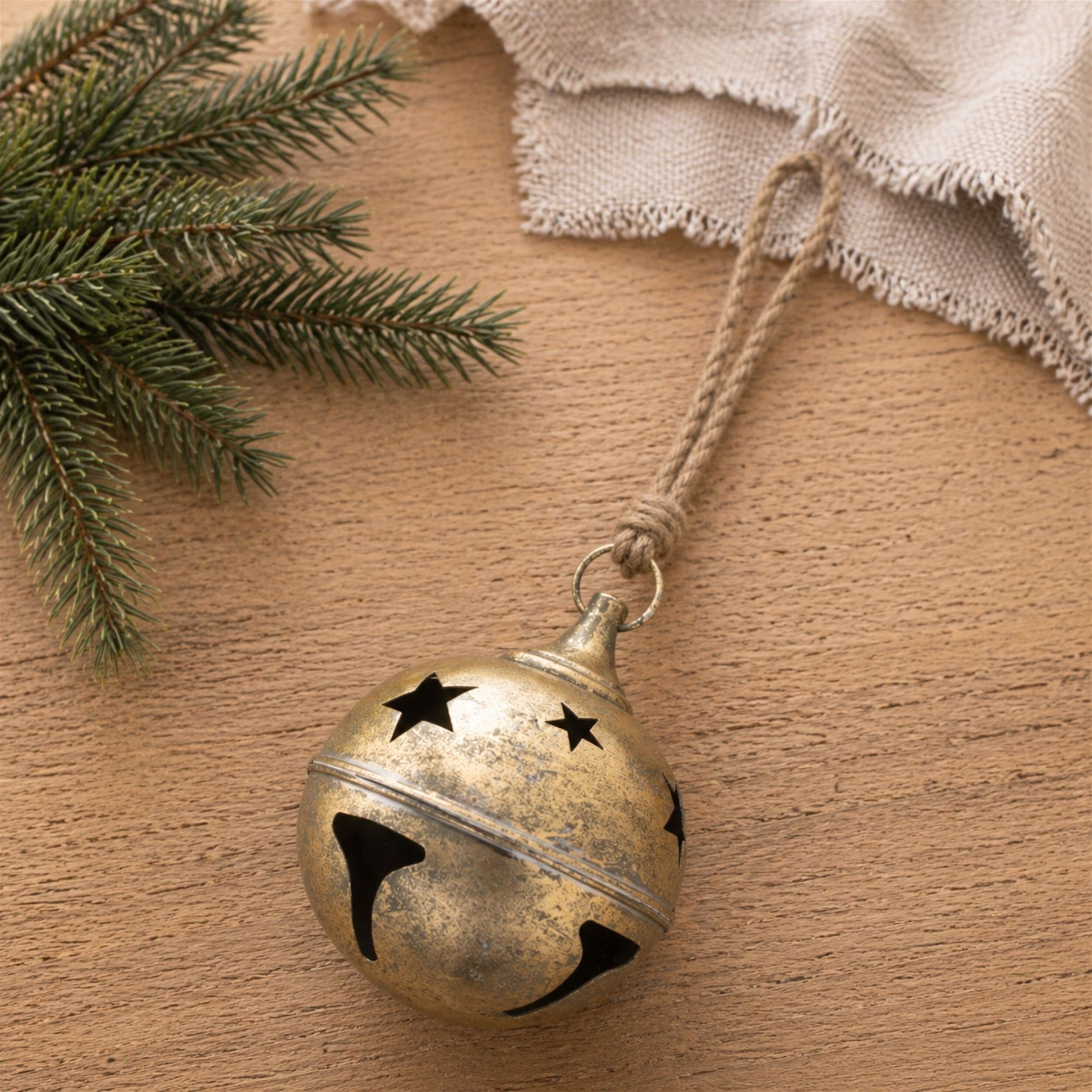 Distressed Metal Bell Ornament (Set of 2), GOLD BROWN, alternate image number 1