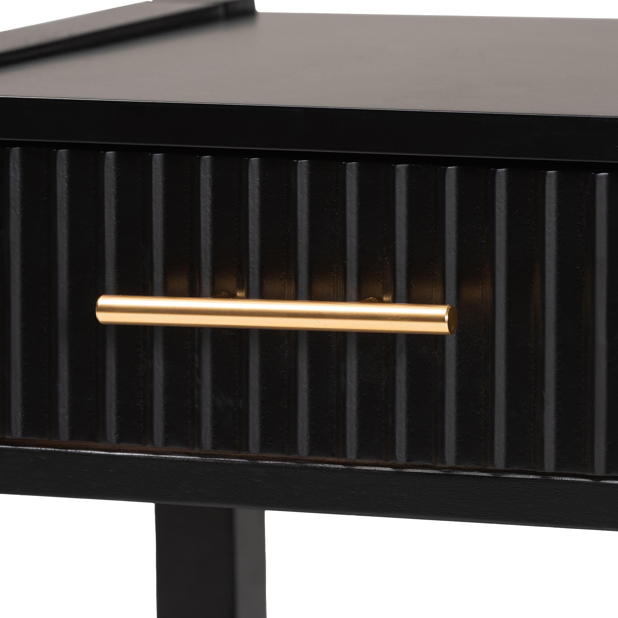 Primrose Mid-Century Black Fluted Wood 1-Drawer Nightstand, BLACK, alternate image number 5