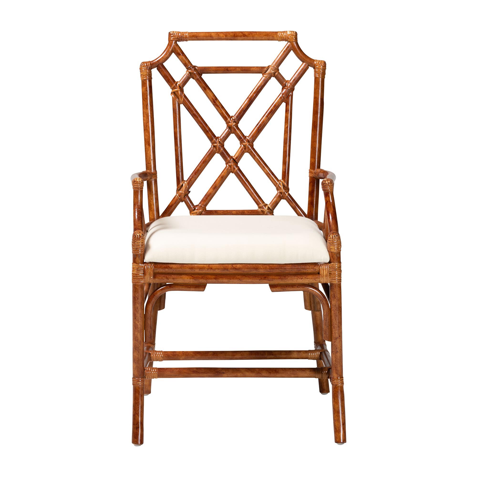Esmery Marbled Tortoise Natural Rattan Dining Chair with Armrest, BROWN, alternate image number 2