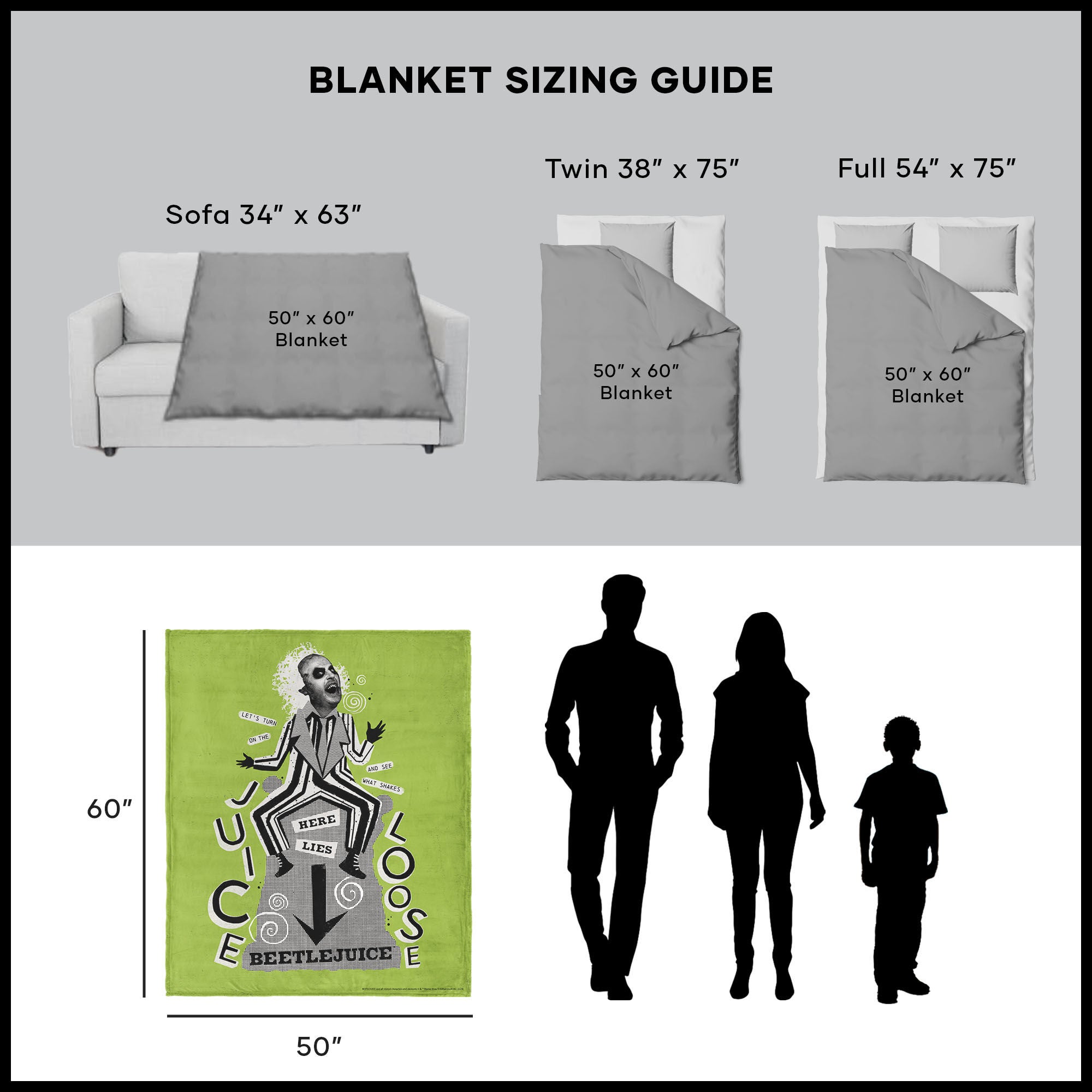 Warner Bros. Beetlejuice Juice Is Loose Silk Touch Sherpa Throw Blanket 50X60 Inches, GREEN, alternate image number 5