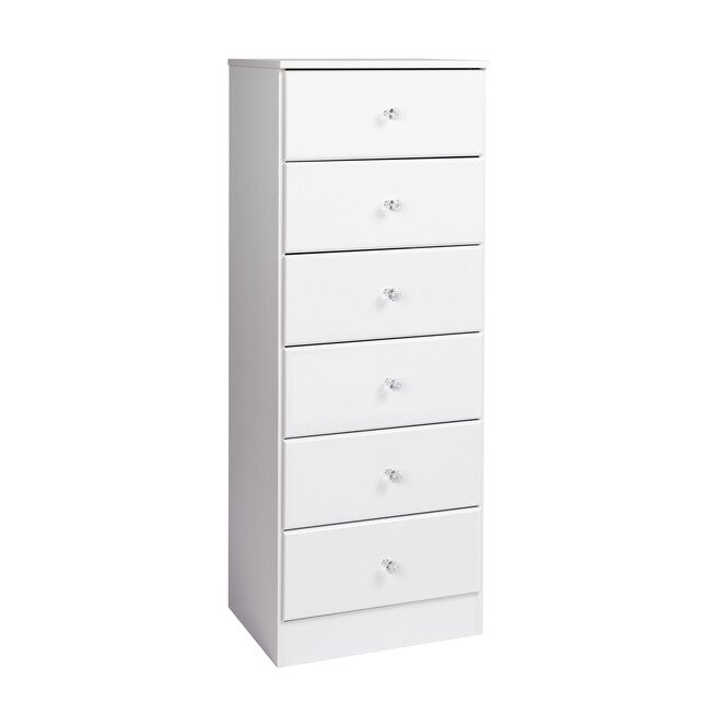 Astrid 6-Drawer Tall Chest with Acrylic Knobs, White, , on-hover image number null