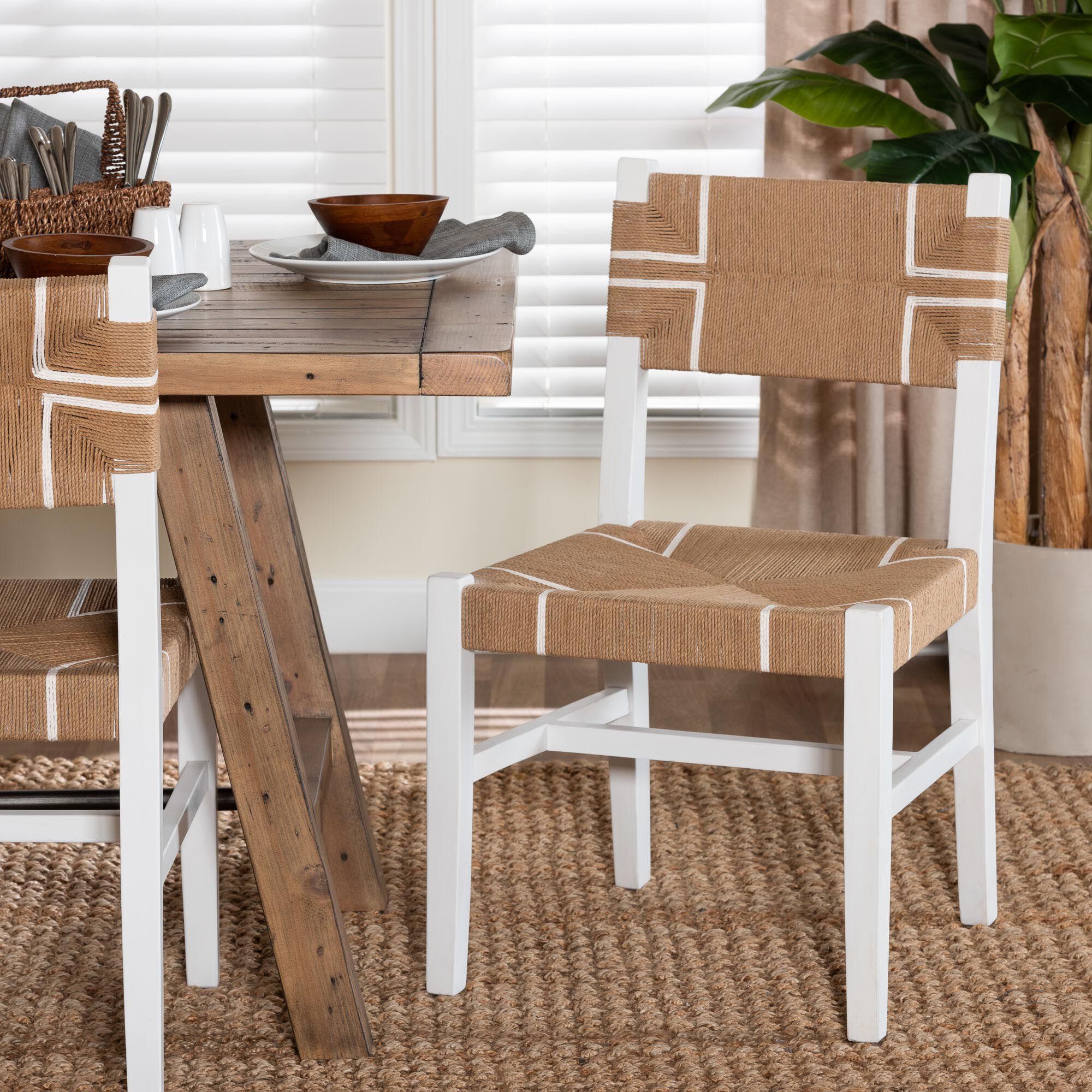 Talli Bohemian Paper Loom and White Mahogany Wood Dining Chair, BROWN, hi-res image number 0