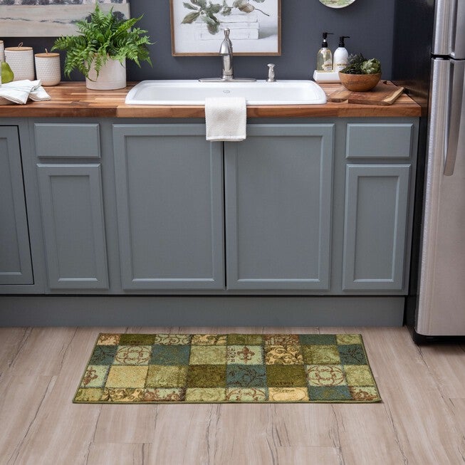 Floral Tile Blue Spa 1' 8 inches X 3' 9 inches, , alternate image number null