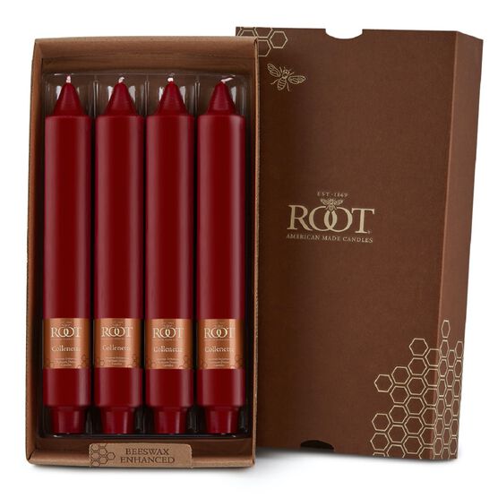 Smooth Collenette 9 inch Garnet Unscented Taper Candle, Box of 4, GARNET, hi-res image number null