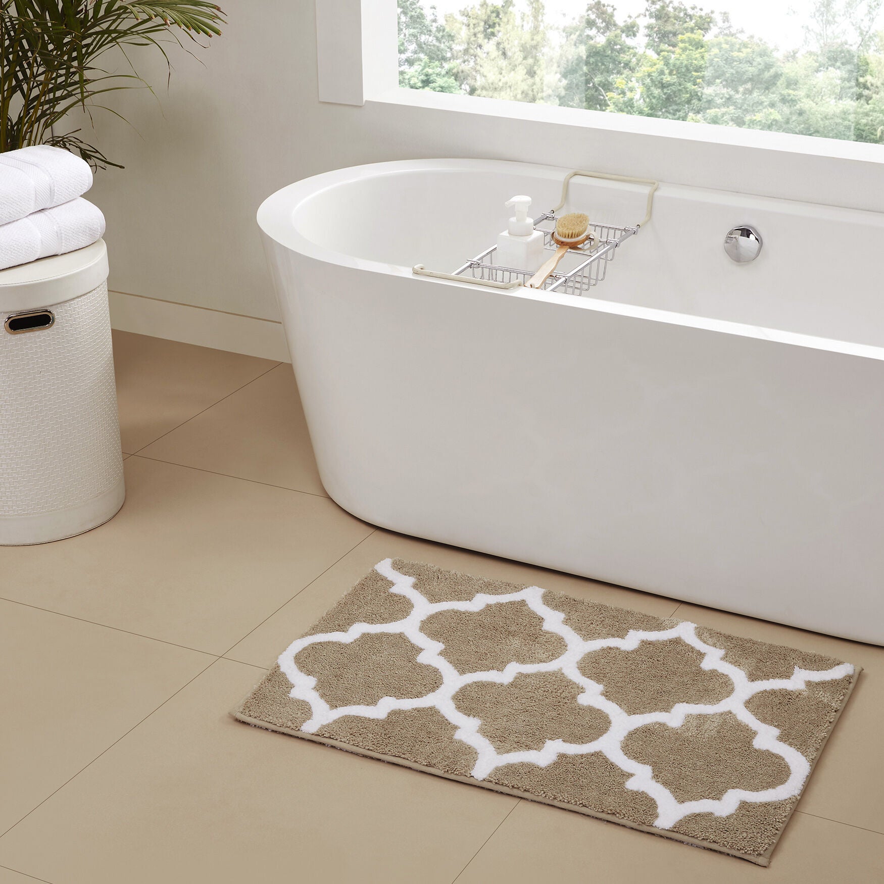 Marrakesh Collection 100% Polyester 17 inches X 24 inches Rectangle Bath Rug, BEIGE, hi-res image number 0