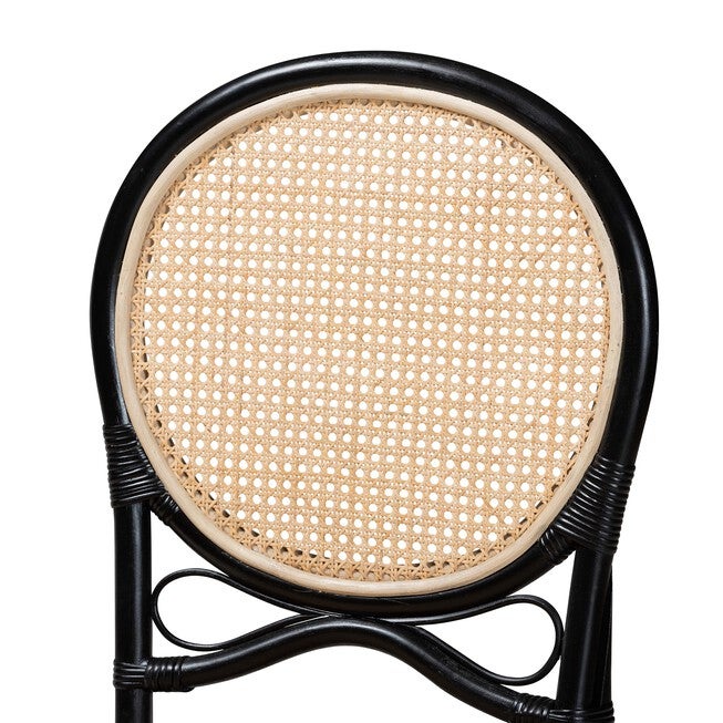 Ayana Mid-Century Modern Two-Tone Black And Natural Brown Rattan Dining Chair, , alternate image number 4