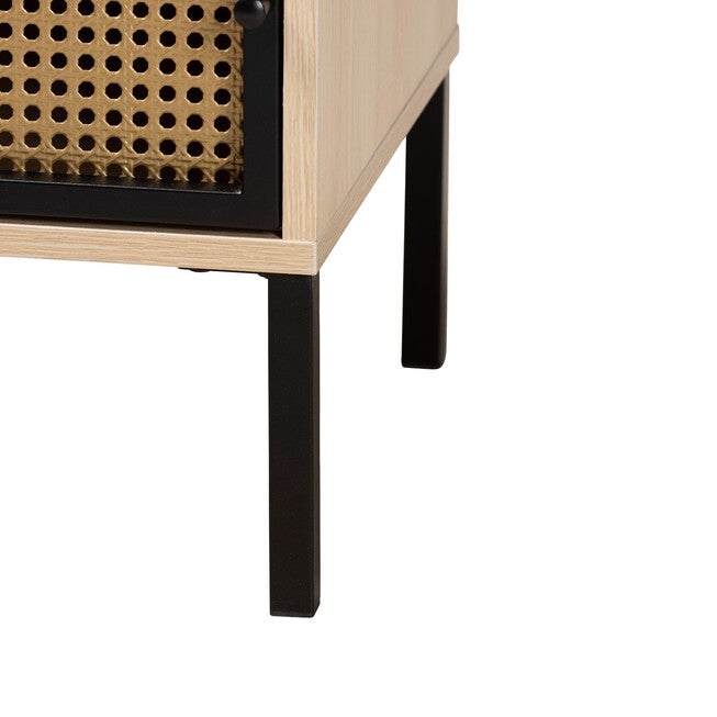 Felton Mid-Century Modern Two-Tone Black And Gold Metal And Light Brown Finished Wood 1-Door End Table, , alternate image number null