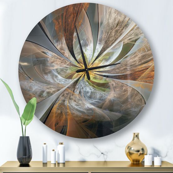 Symmetrical Yellow Fractal Flower Modern Wall Clock, YELLOW, hi-res image number null