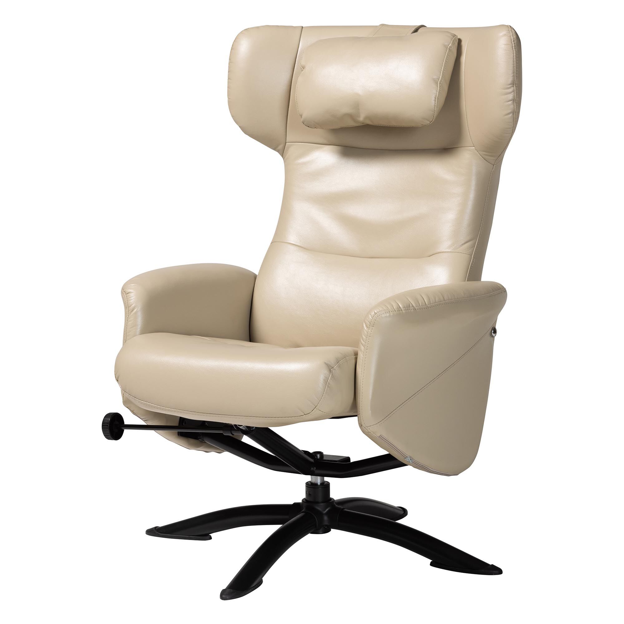 Elwood Modern Brown Faux Leather 2-Piece Lounge Chair and Footrest Set, BEIGE, alternate image number 6